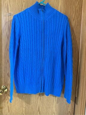 Kim Rogers Electric Blue Cable-Knit Zip Cardigan